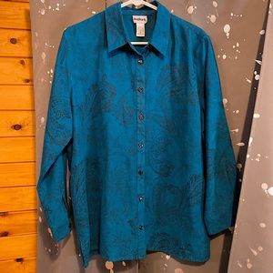 bonworth vintage faux suede paisley patterned teal button up